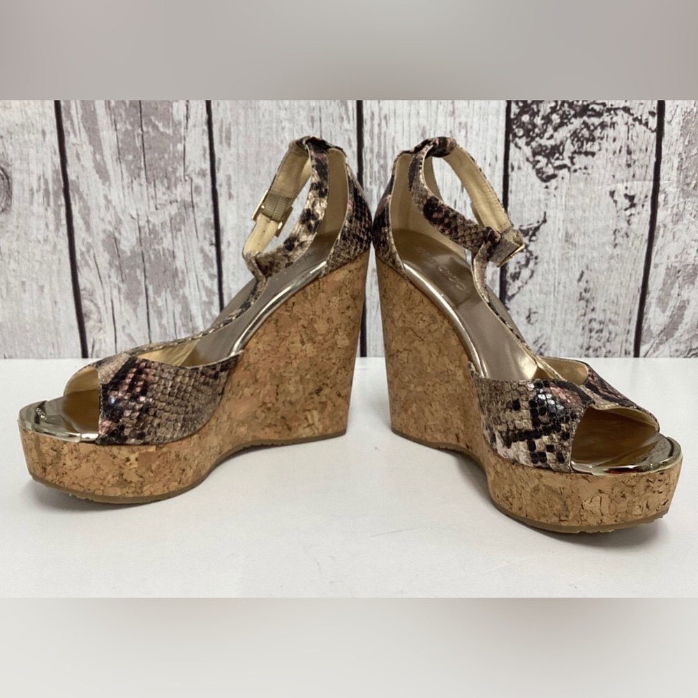 Jimmy Choo New Pela 123 Shaded Snake Print Cork Wedge